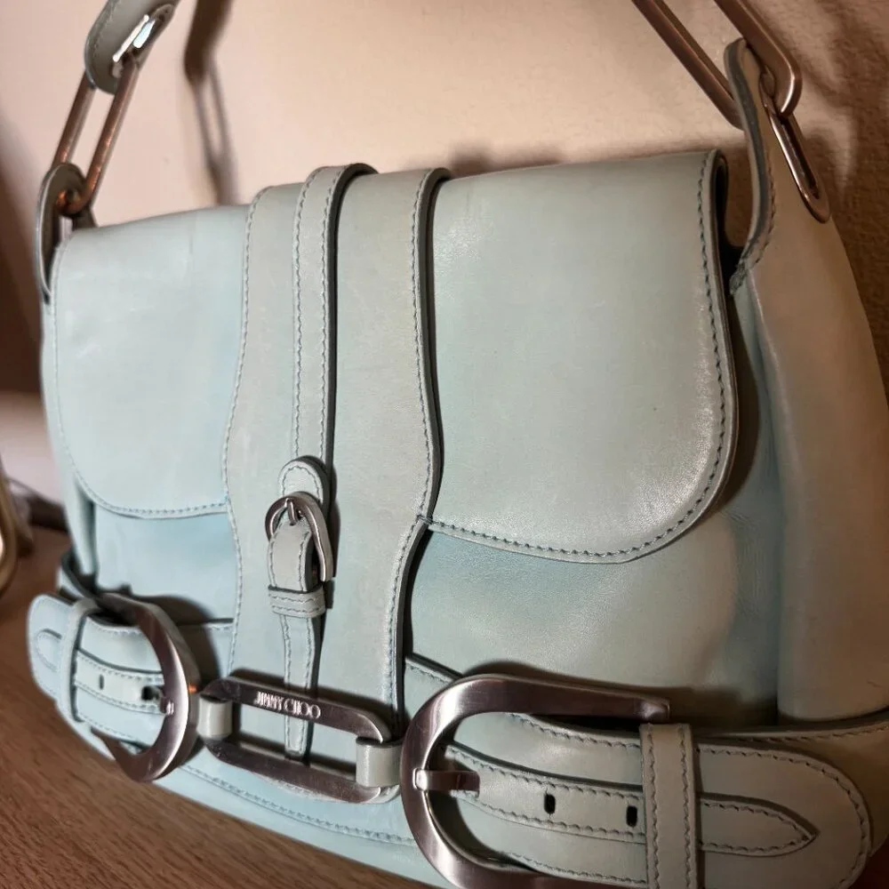 Jimmy Choo Tulita Leather Hobo Shoulder Vintage Handbag in Light Blue - Picture 6 of 10